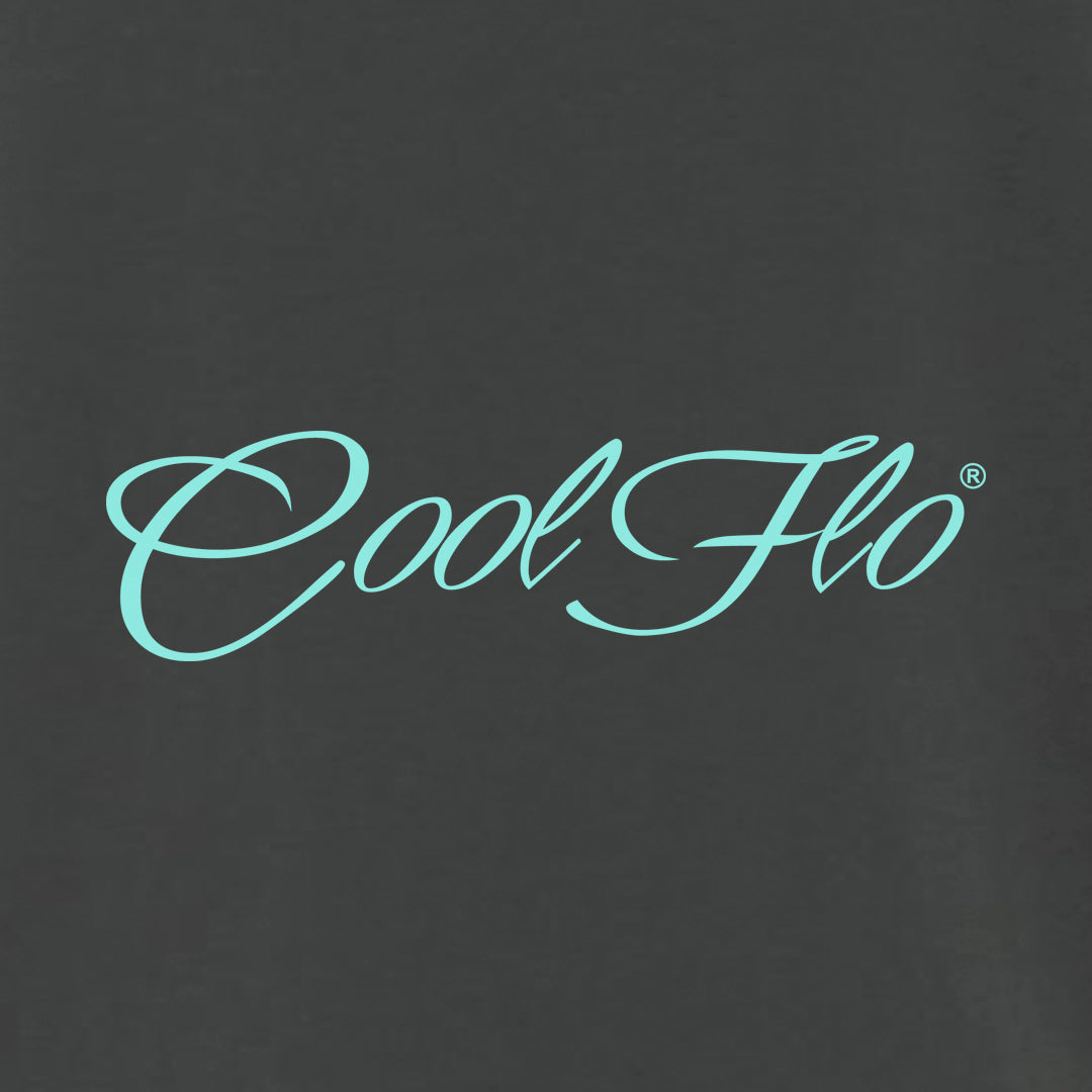 Classic Script charcoal t-shirt - mint close-up - Cool Flo