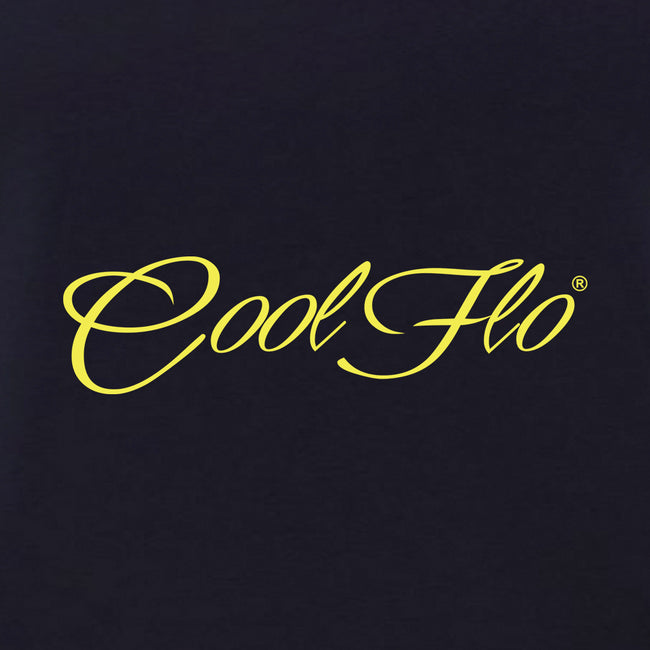 Classic Script Navy T-shirt - close-up - Cool Flo