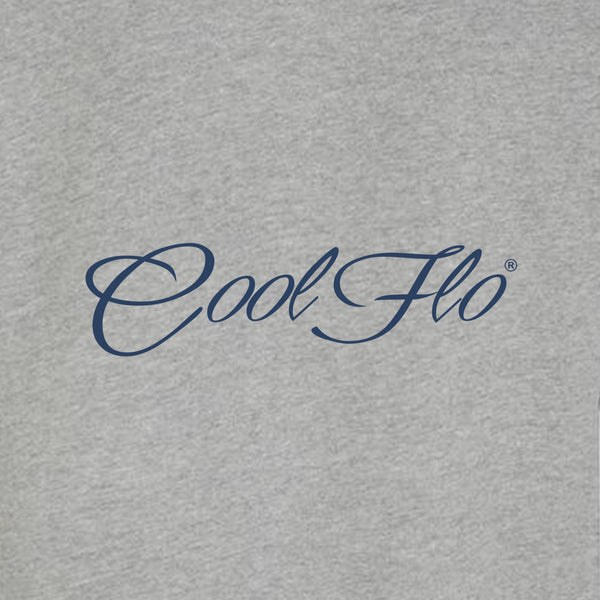 Classic Script Grey Cool Flo hoody - design close-up navy logo