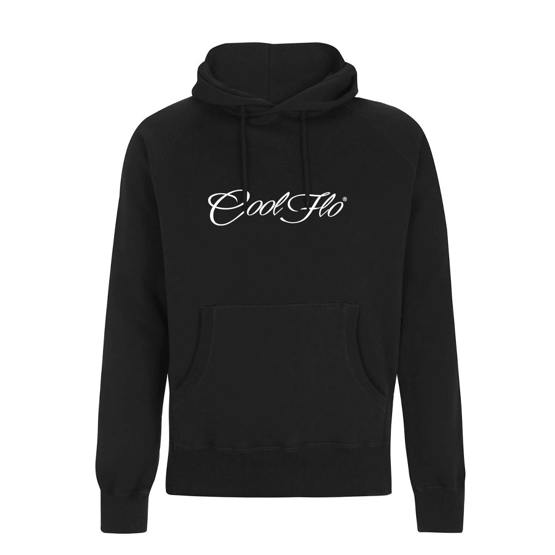 Classic Script Hoody - Cool Flo Black hoody with white logo across the chest