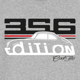 Cool Flo Porsche 356 long-sleeve grey t-shirt - GT Edition with black, white and red print. Design close-up.