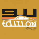 Cool Flo Porsche 911 ochre sweatshirt - GT Edition with black, white and red print. Design close-up.