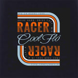Cool Flo White Racer t-shirt with graphic design in Gulf racing colours - design close-up