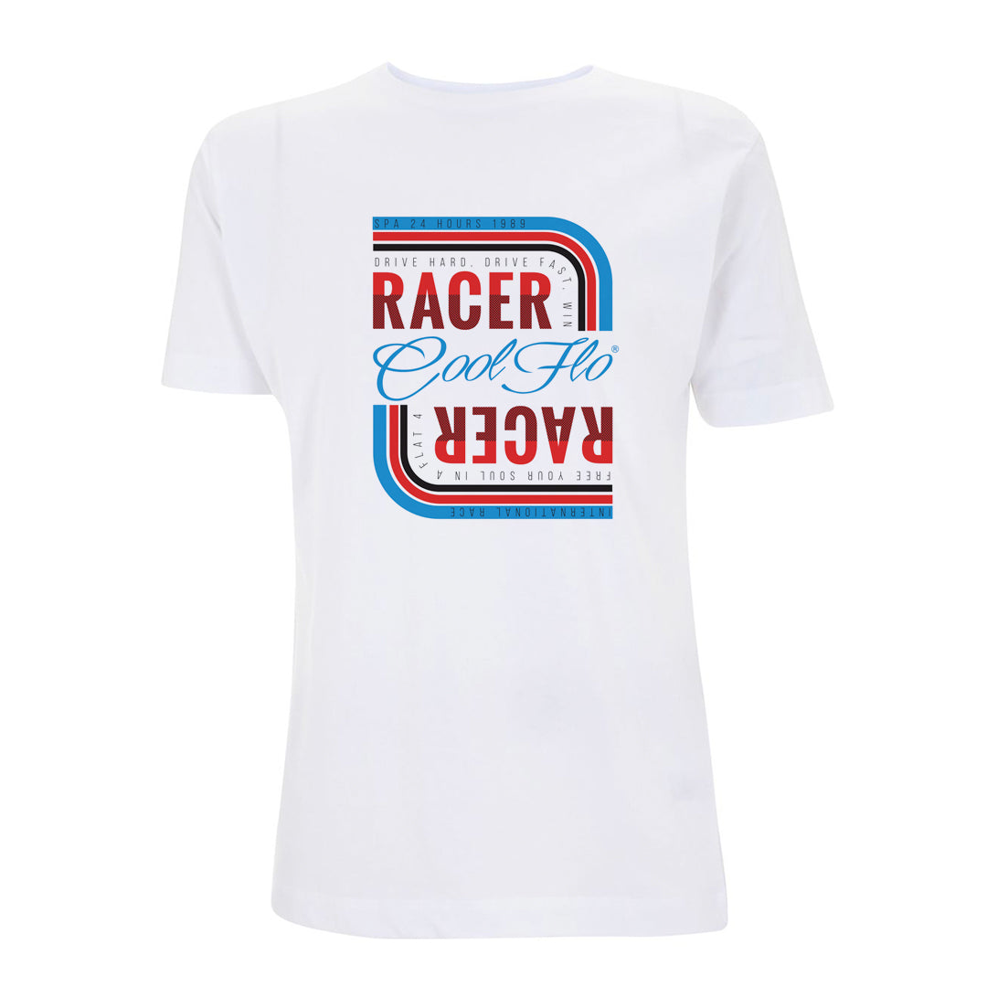 Cool Flo White Racer t-shirt with graphic design in Martini racing colours.