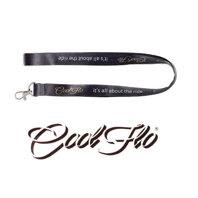Cool Flo black, white and gold lanyard and 8" Script logo sticker.