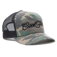 Camo Black Script Trucker Cap - Cool Flo