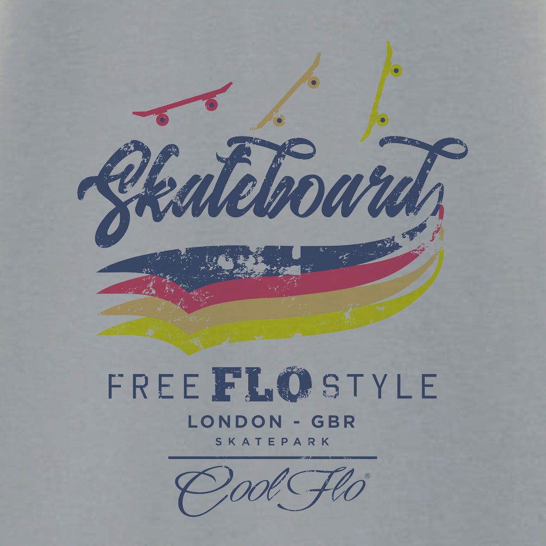 Free Flo Skateboards - Cool Flo sport grey t-shirt - design close-up