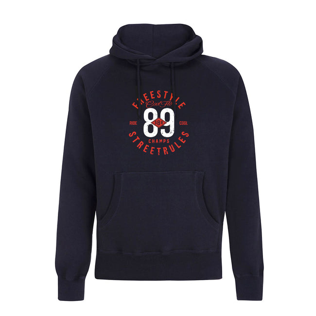Cool Flo Navy Freestyle Champs Hoody with red and white text  