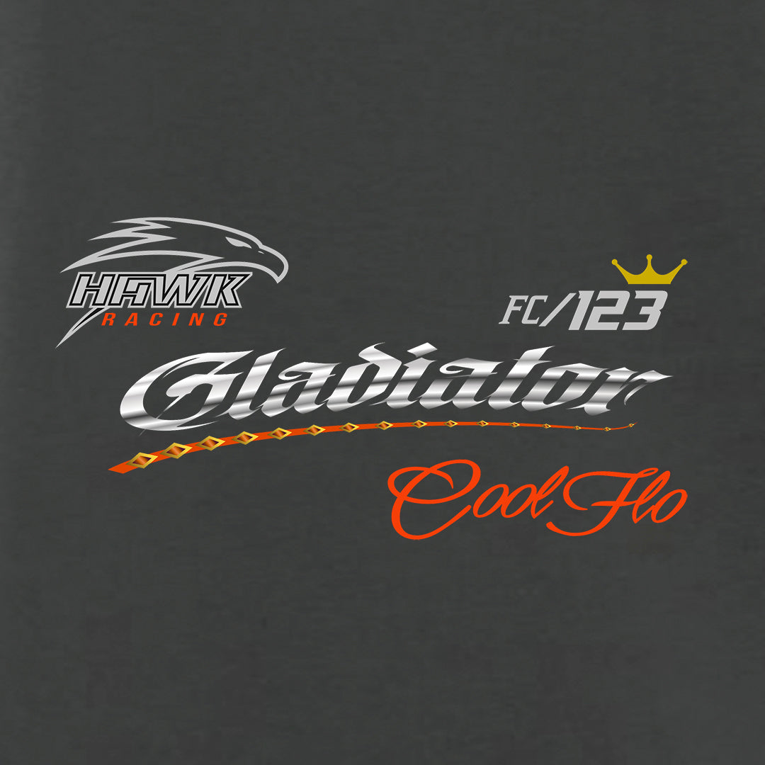 Gladiator Cool Flo charcoal grey back-print t-shirt - design close-up