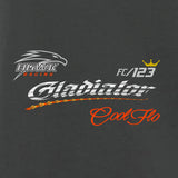 Gladiator Cool Flo charcoal grey back-print t-shirt - design close-up