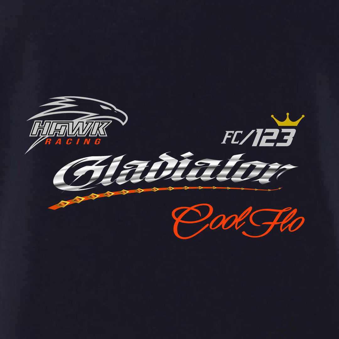 Gladiator Cool Flo Back-Print Navy T-shirt - design close-up