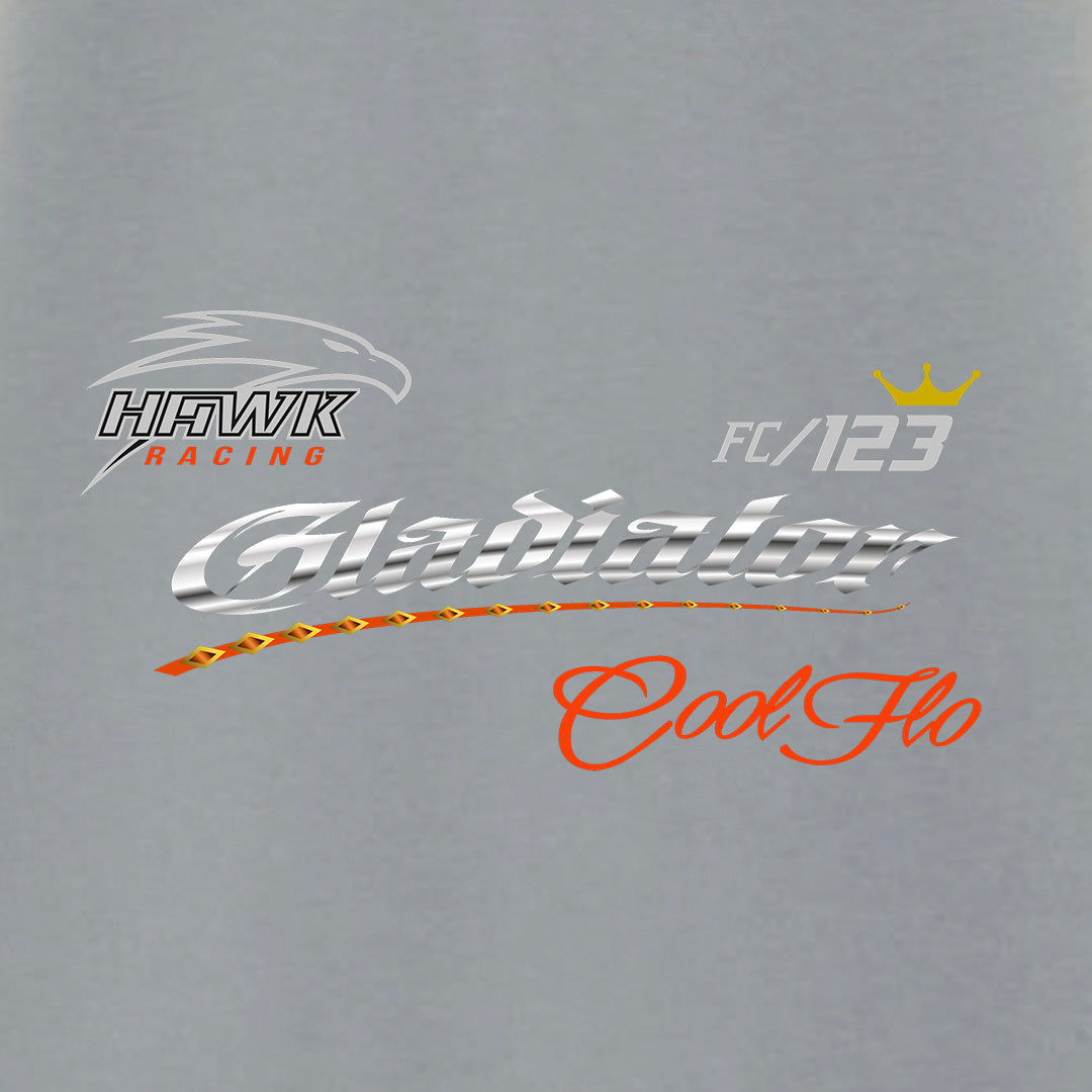 Gladiator Cool Flo back-print sport grey t-shirt - design close-up