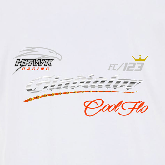 Gladiator Cool Flo Back-Print White T-shirt - design close-up