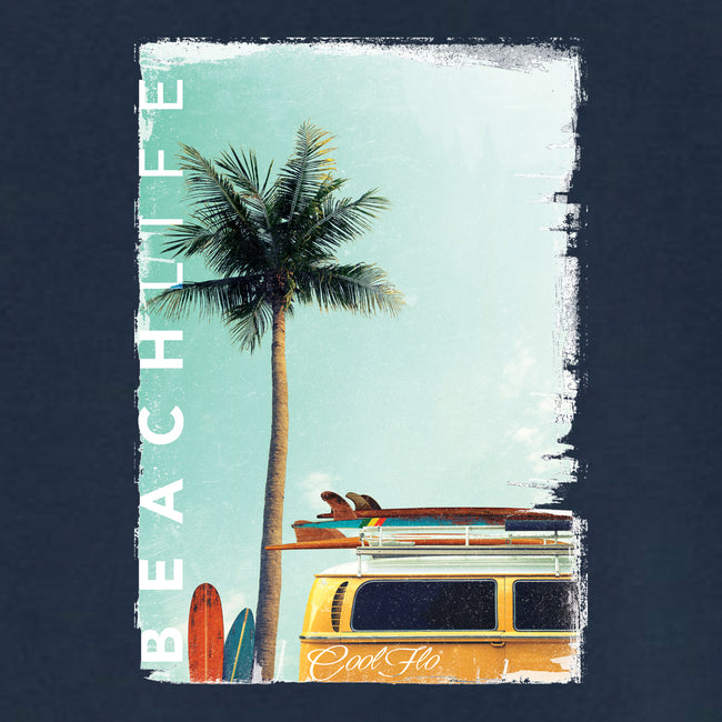 Beach Life - Denim Blue t-shirt close-up - Cool Flo