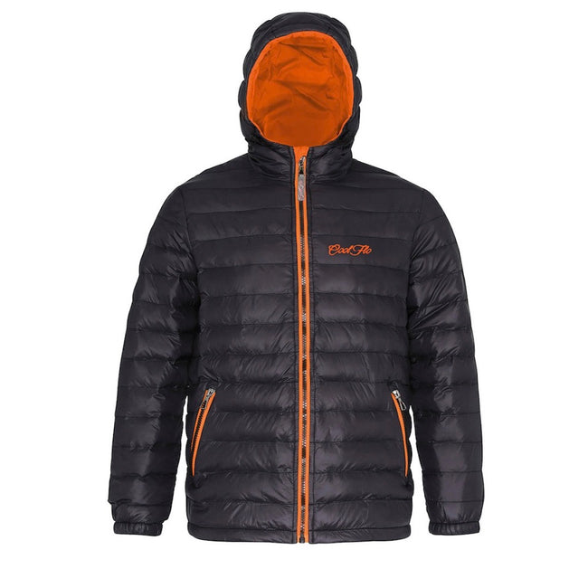 Cool Flo Black & Orange Hooded Puffer Jacket with embroidered Script logo