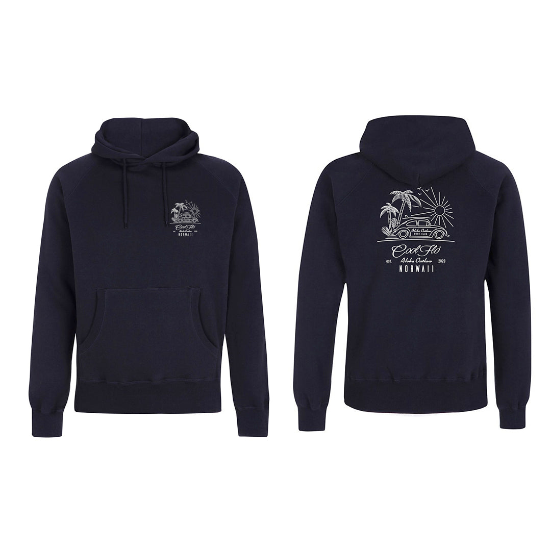 Outlaw Bug Navy hoody - front & back - Cool Flo
