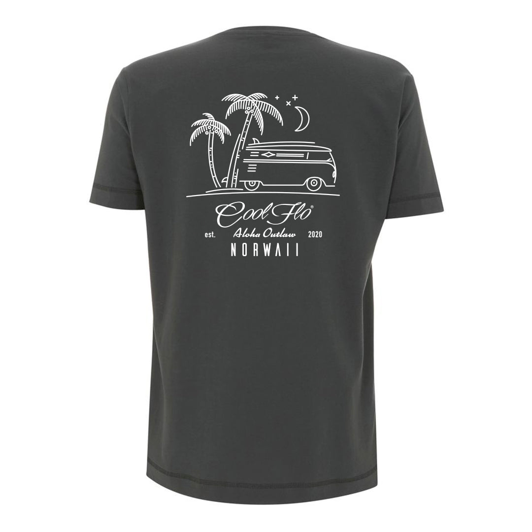 Outlaw Bus charcoal t-shirt back - Cool Flo