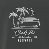 Outlaw Bus charcoal t-shirt close-up - Cool Flo