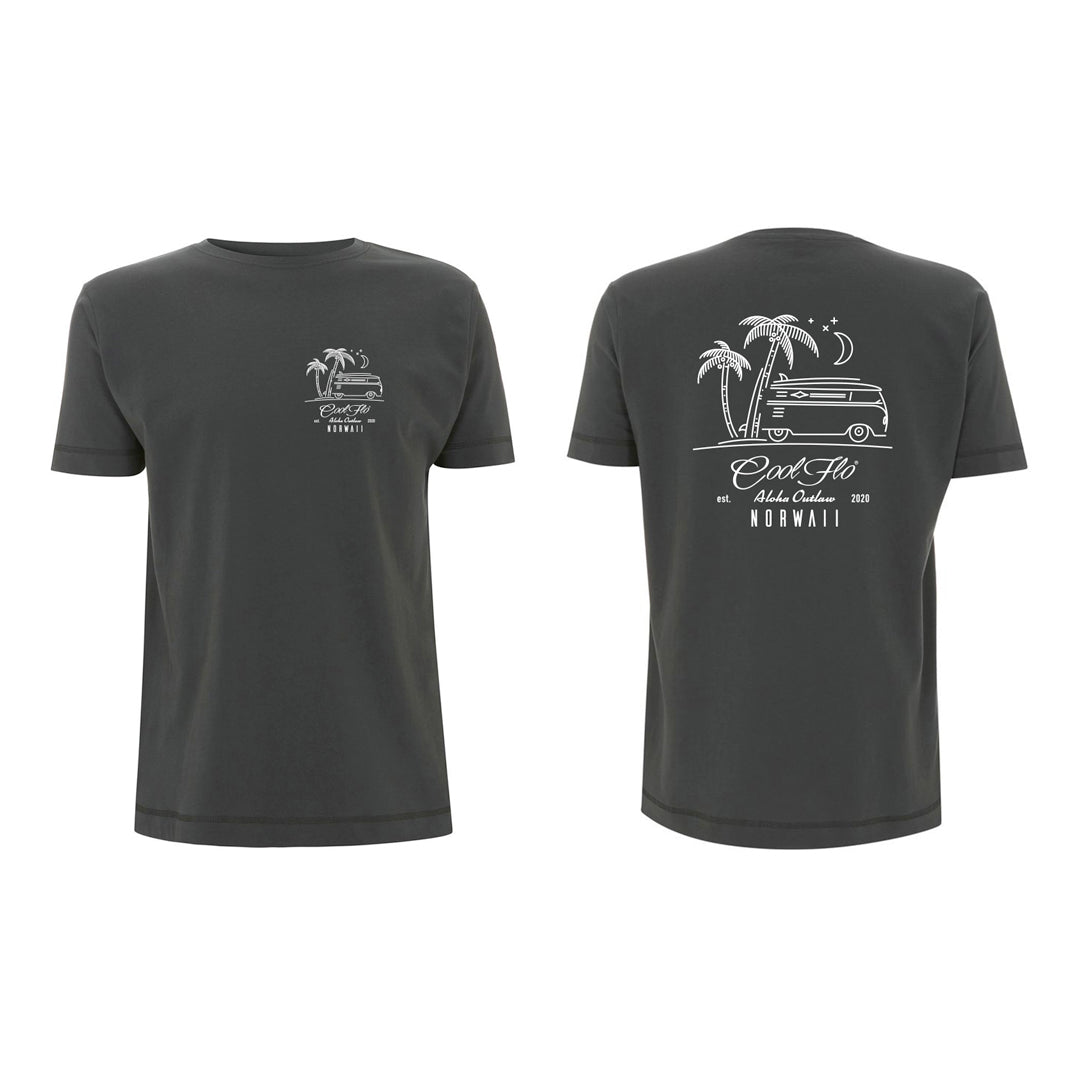 Outlaw Bus charcoal t-shirt front&back - Cool Flo