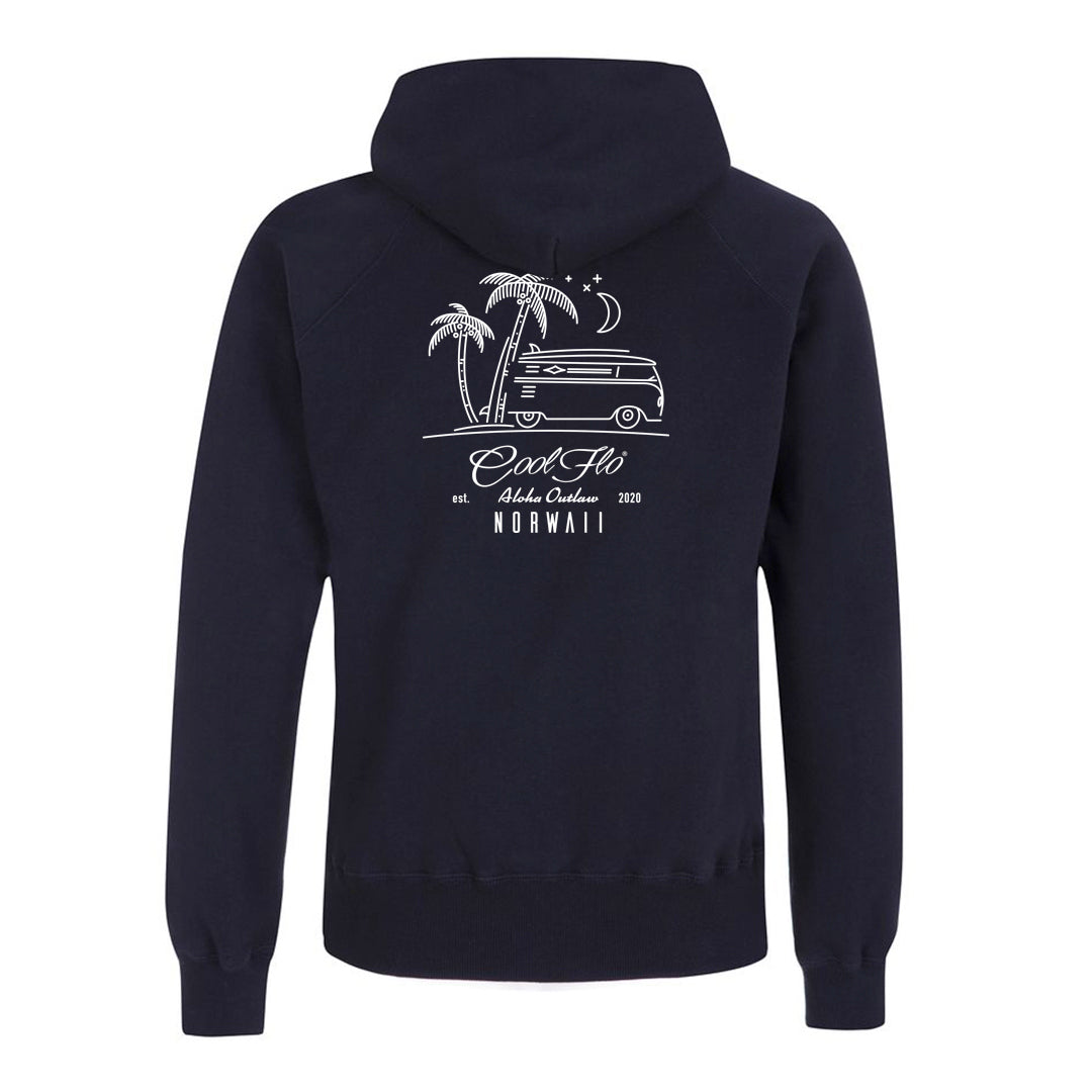 Outlaw Bus navy zip hoody - back - Cool Flo