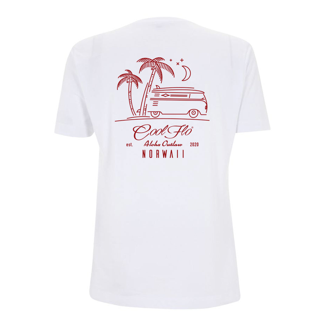Outlaw Bus white t-shirt back - Cool Flo