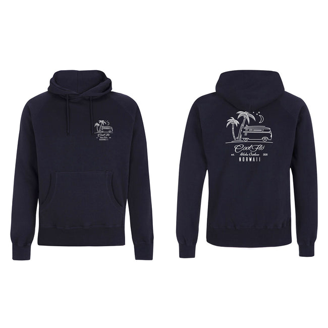Outlaw Bus Navy hoody -front & back - Cool Flo