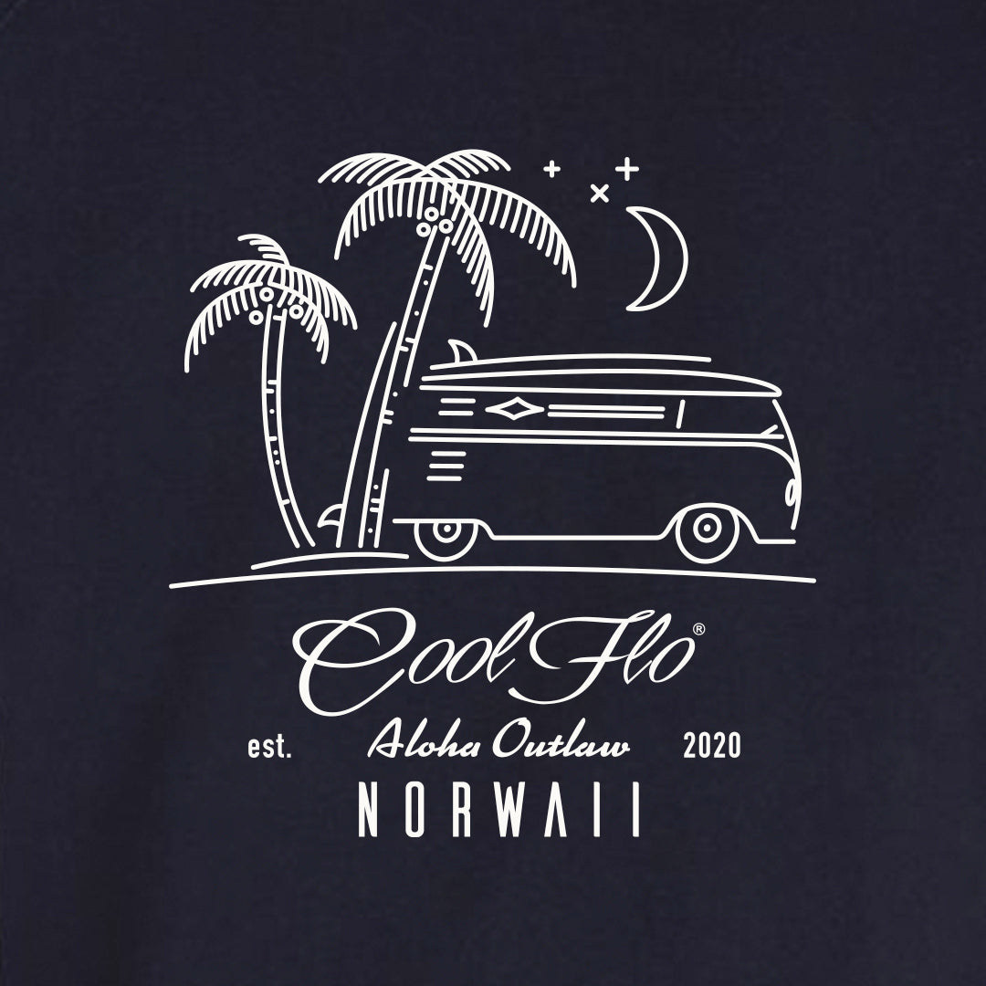 Outlaw Bus Large Print navy Cool Flo hoody - design close-up