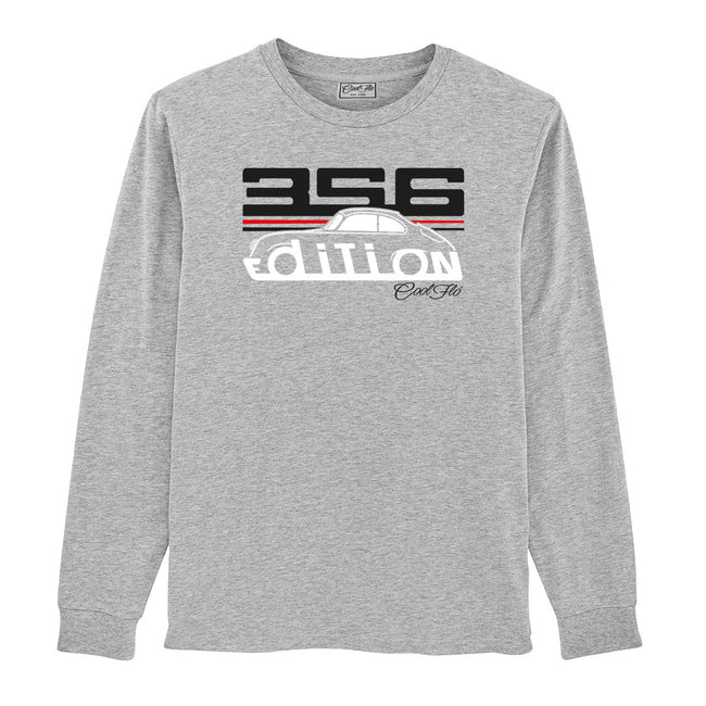 Cool Flo Porsche 356 long-sleeve grey t-shirt - GT Edition with black, white and red print. 