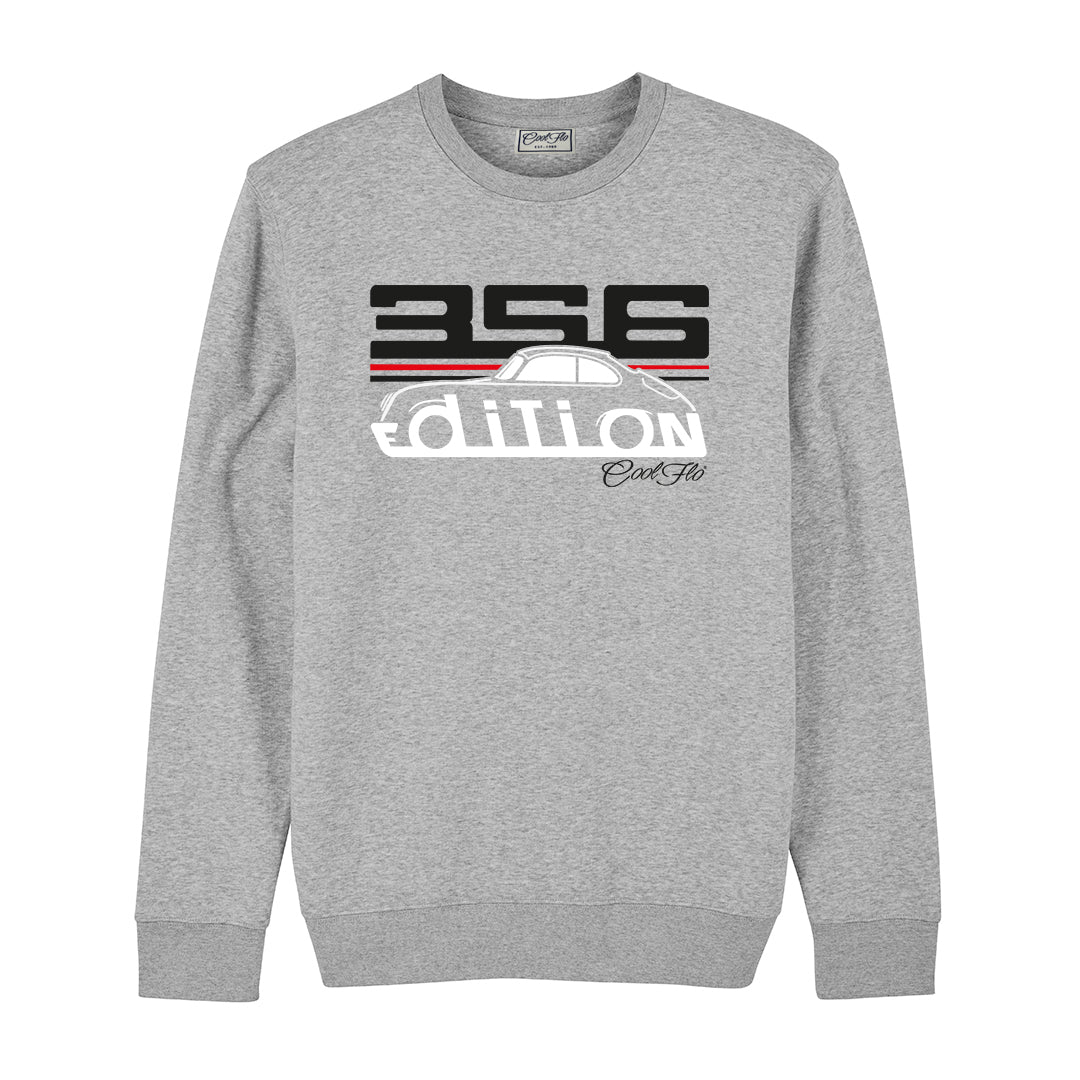 Cool Flo Porsche 356 grey sweatshirt - GT Edition with black, white and red print.