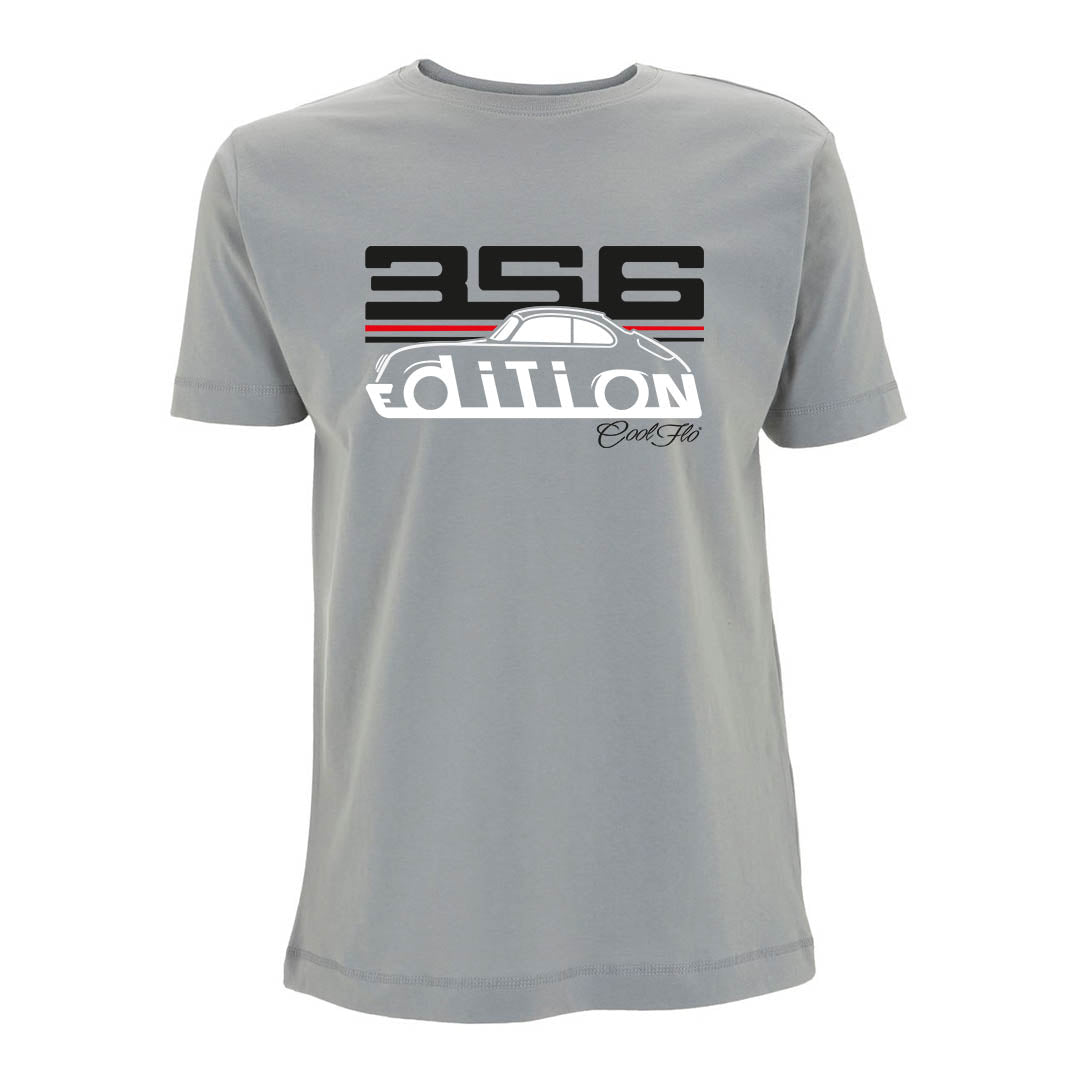 Cool Flo Porsche 356 grey t-shirt - GT Edition with black, white and red print.