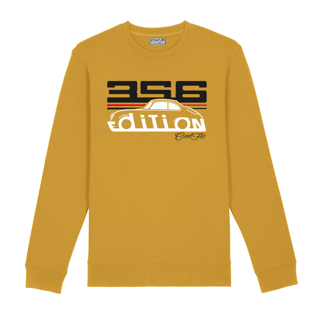 Cool Flo Porsche 356 ochre sweatshirt - GT Edition with black, white and red print.
