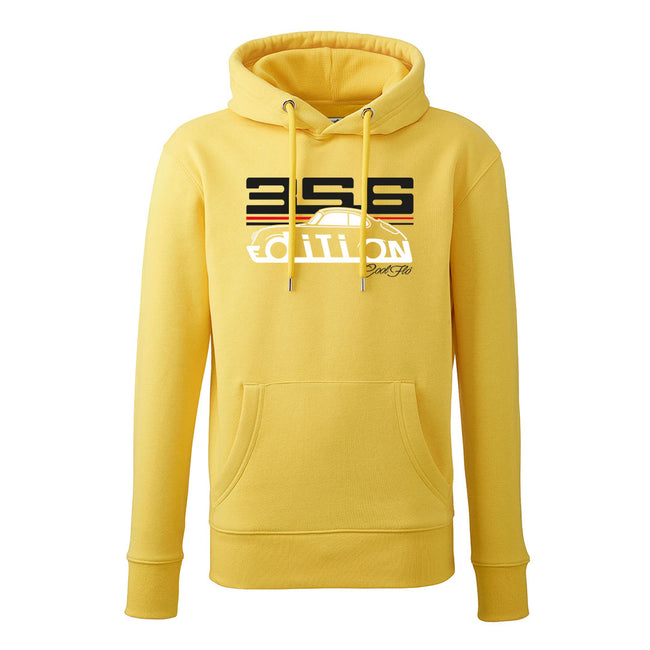 Cool Flo Porsche 356 yellow hoody - GT Edition with black, white and red print.
