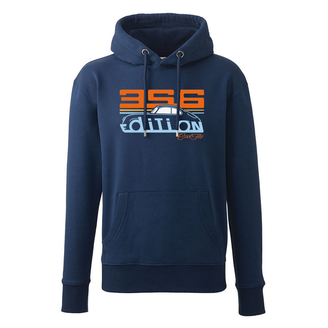 Cool Flo Porsche 356 navy hoody - Gulf Edition with blue, orange and white print.