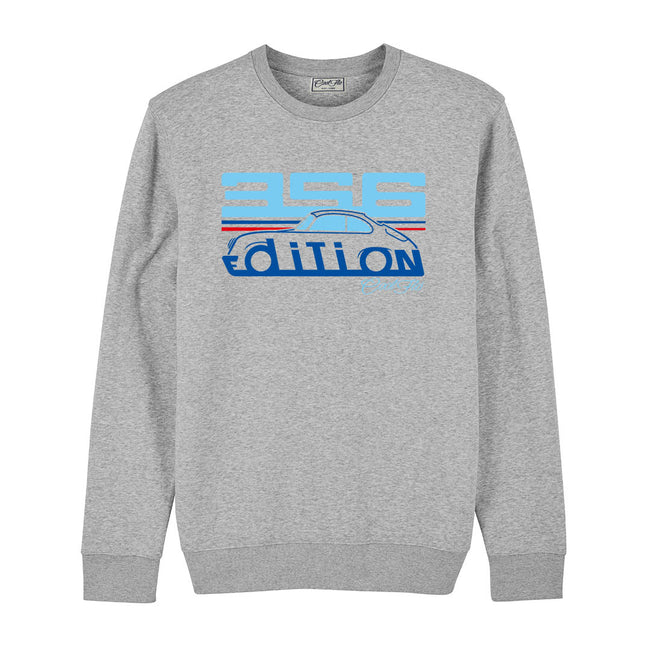 Cool Flo Porsche 356 grey sweatshirt - Martini Edition with blue and red print.