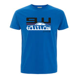 Cool Flo Porsche 911 royal blue t-shirt - GT Edition with black, white and red print.