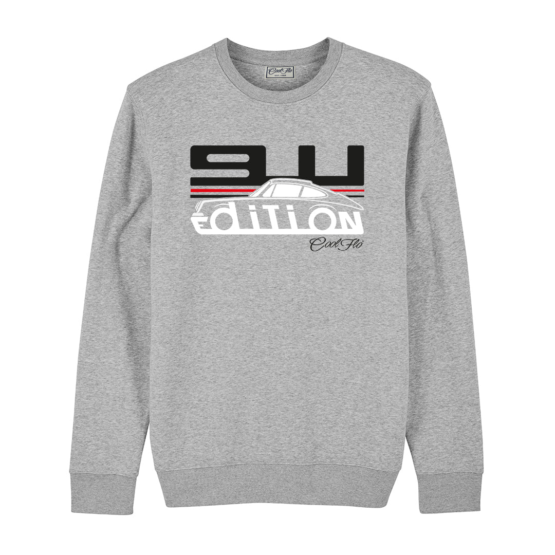Cool Flo Porsche 911 grey sweatshirt - GT Edition with black, white and red print. 