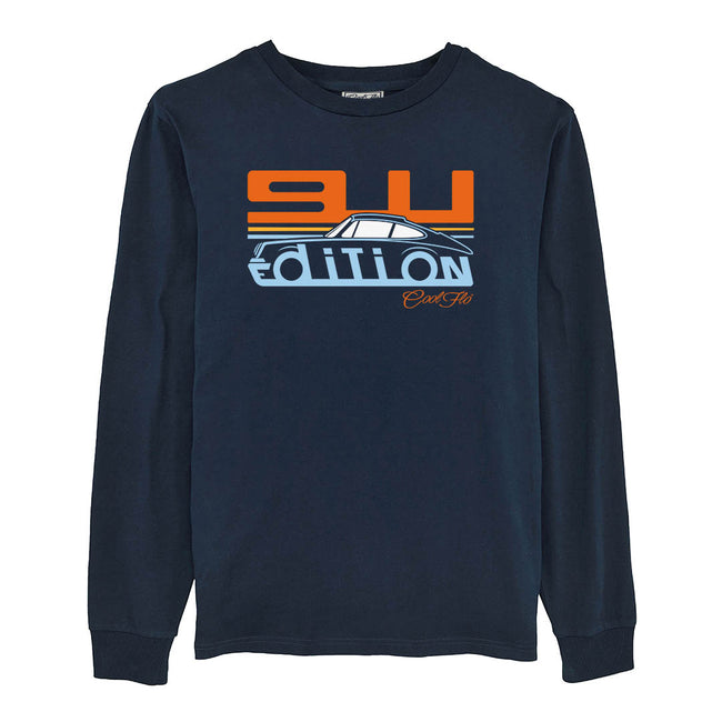 Cool Flo Porsche 911 navy long-sleeve t-shirt - Gulf Edition with blue orange and white print