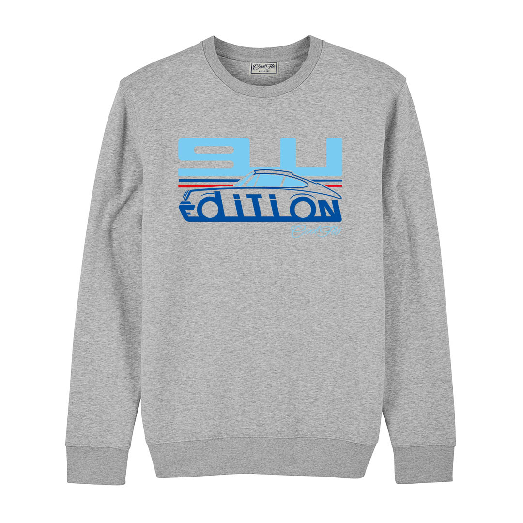 Cool Flo Porsche 911 grey sweatshirt - Martini Edition with blue and red print.