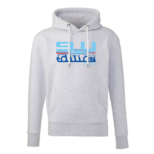 Cool Flo Porsche 911 light grey hoody - Martini Edition with blue and red print.