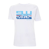 Cool Flo Porsche 911 white t-shirt - Martini Edition with blue and red print.
