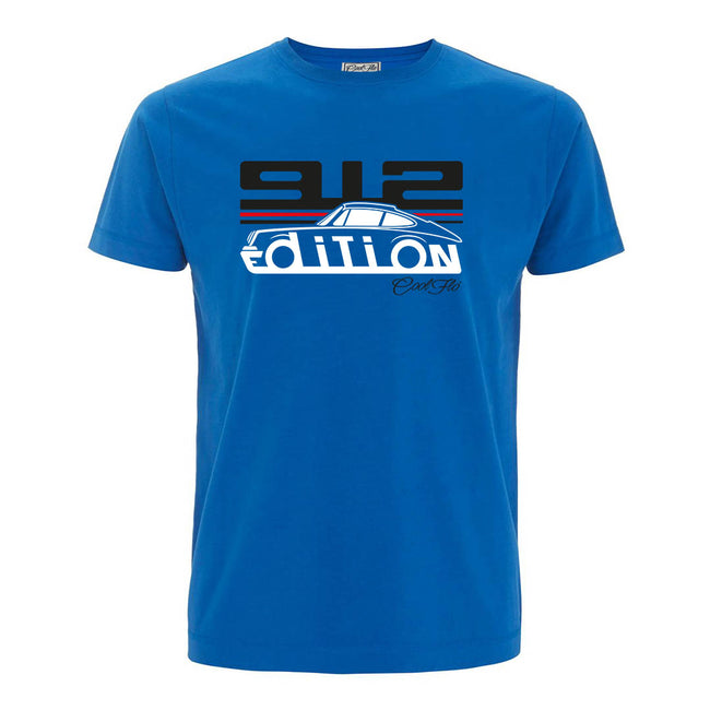 Cool Flo Porsche 912 royal blue t-shirt - GT Edition with black, white and red print. 