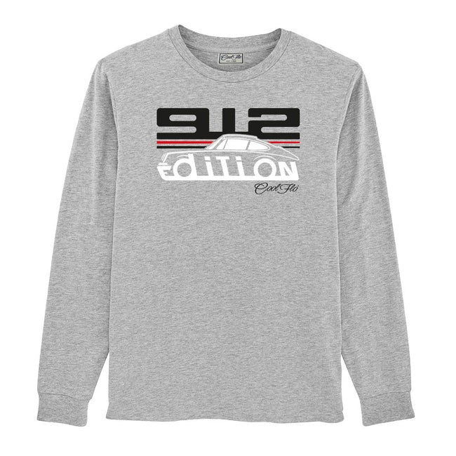 Cool Flo Porsche 912 long-sleeve grey t-shirt - GT Edition with black, white and red print. 