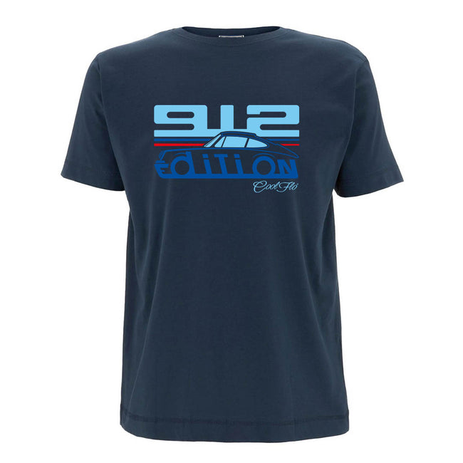 Cool Flo Porsche 912 denim blue t-shirt - Martini Edition with blue and red print.