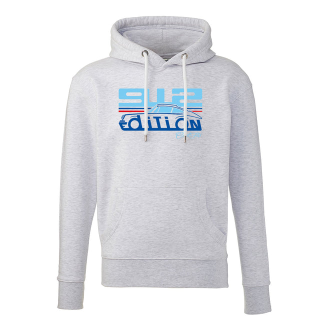 Cool Flo Porsche 912 light grey hoody - Martini Edition with blue and red print. 