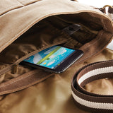 Cool Flo Sand Canvas Messenger Bag - internal pocket picture showing phone and two-tone strap
