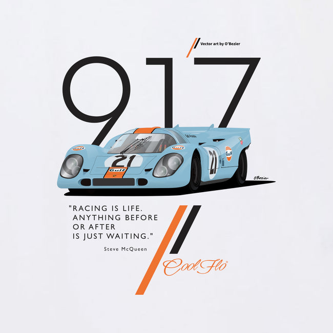 917 Porsche white t-shirt close-up - Cool Flo
