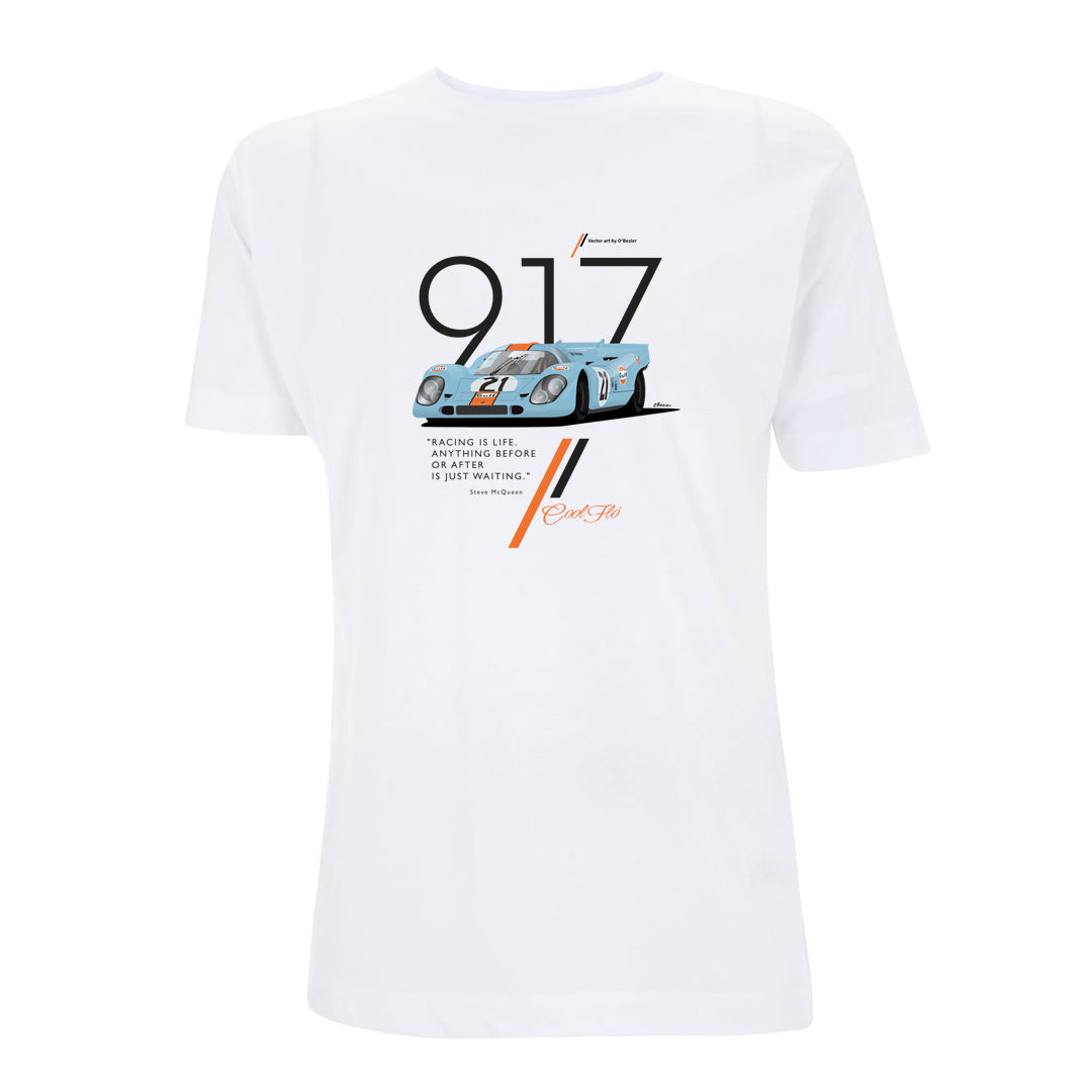 917 Porsche white t-shirt main pic - Cool Flo
