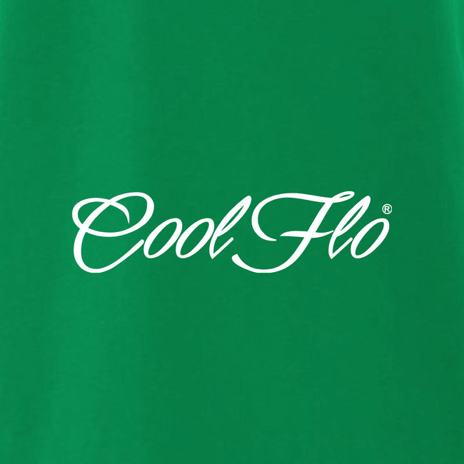Kelly Green Cool Flo Classic Script men's t-shirt - close-up