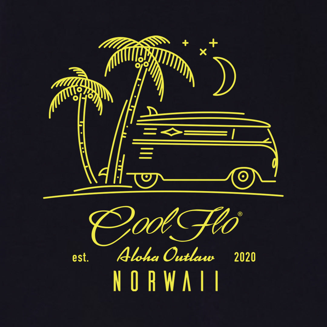 Outlaw Bus Navy t-shirt close-up - Cool Flo