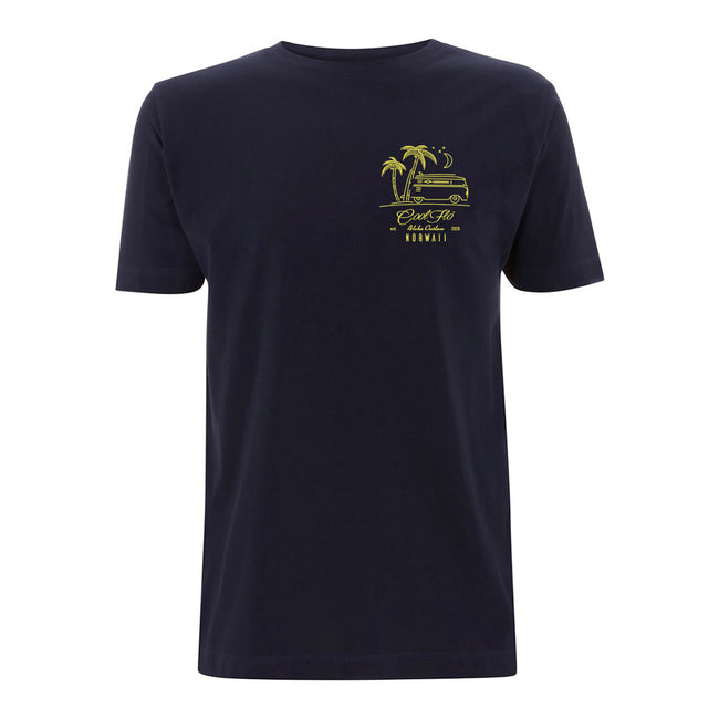 Outlaw Bus Navy t-shirt front - Cool Flo